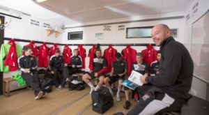 Sheffield FC players having a pre-match team talk