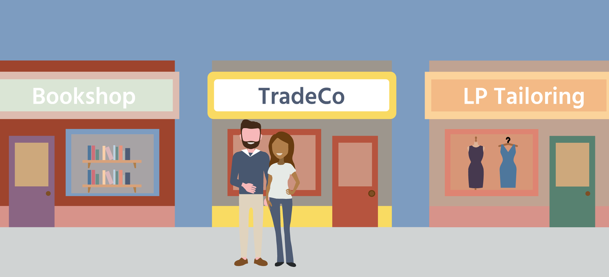 Illustration of couple in front of their business