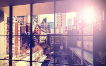 Sun shining through office window