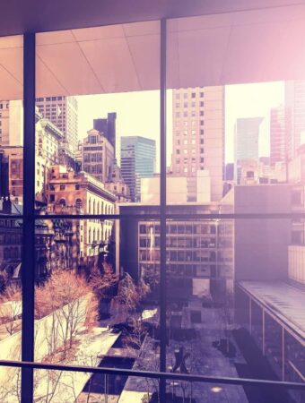 Sun shining through office window