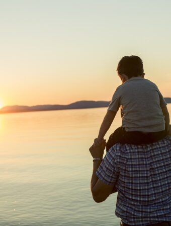 Boy on father's shoulders