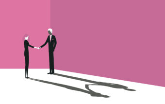 Illustration of two business people shaking hands