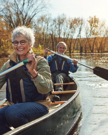 Lake,,Rowing,And,Kayak,With,Old,Couple,,Nature,And,Retirement